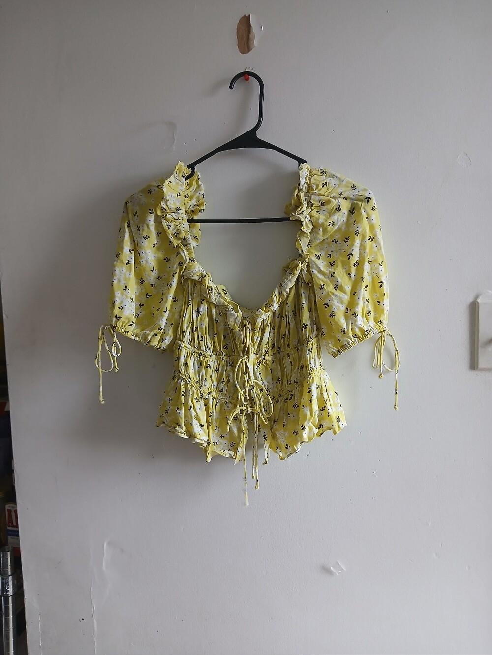For Love & Lemons Yellow Floral Ruffle Tie-Front Top